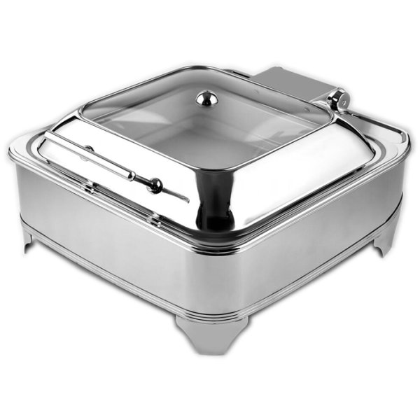 Premium Chafing Dish Elektrisk GN2/3 Glaslock Rostfritt stål 5,5 liter | Adexa AD3202