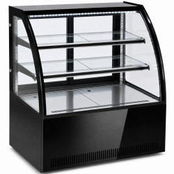 Konditorimonter Böjd front Svart i Pianolacksfinish 1000x700x1200mm 2 hyllor LED-belysning | Adexa GN1000C2BLACK