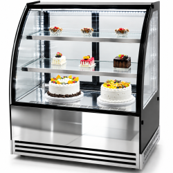 Konditorimonter Öppningsbara bakre dörrar Rundad front 2 hyllplan 1000x700x1200mm Rostfritt stål i Spegelfinish & Svart i Pianolacksfinish | Adexa HL1000EM2