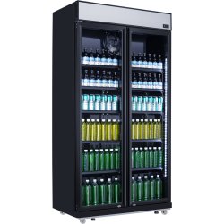 Drickakyl 773 liter 2 glasdörrar Fläktkyla Svart Toppbelysning | Adexa LG805BBLACK