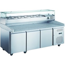 Pizzakylbänk med Kylränna 9xGN1/3 Granit-topp 3 dörrar Djup 800mm | Adexa PZ36+PT36