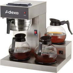Professionell Kaffebryggare 2 kannor 3 värmeplattor Rostfritt stål | Adexa RUG3001